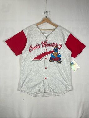 Vintage Sesame Street Cookie Monster Baseball Jersey Jim Henson Gray Red Sz M